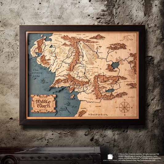 MIDDLE - EARTHâ„¢ 3D WOOD MAP WITH LIGHTING - A Legendary Wood Anniversary Gift - ZeWood