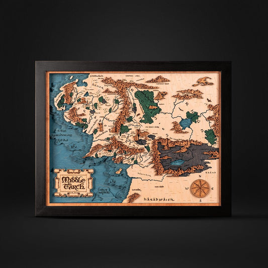 MIDDLE EARTH™ 3D WOOD MAP – a legendary wood anniversary gift - ZeWood