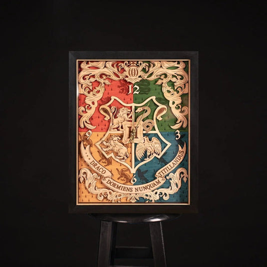 HOGWARTS™ CREST 3D WOOD WALL CLOCK - ZeWood