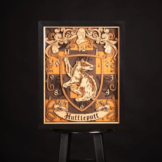 HUFFLEPUFF™ 3D WOOD WALL CLOCK - ZeWood