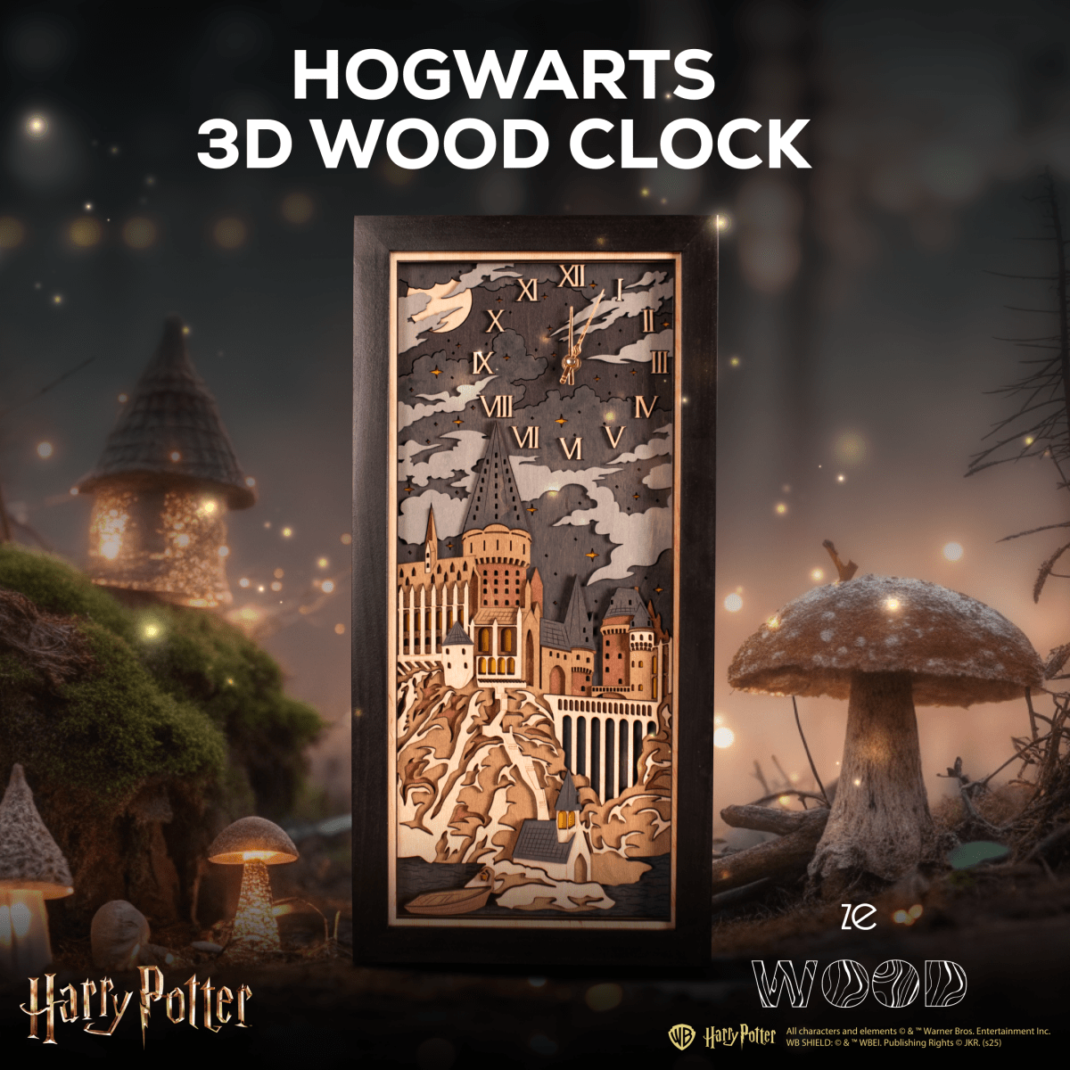 HOGWARTS™ 3D WOOD WALL CLOCK – ZeWood