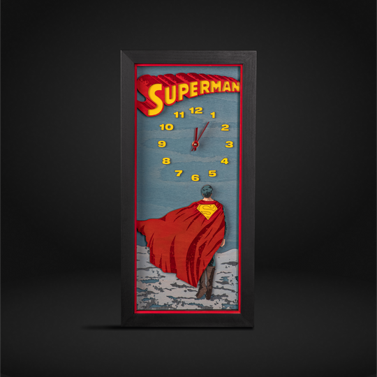 Licensed Superman 3D wall clock for bold superhero decor.
