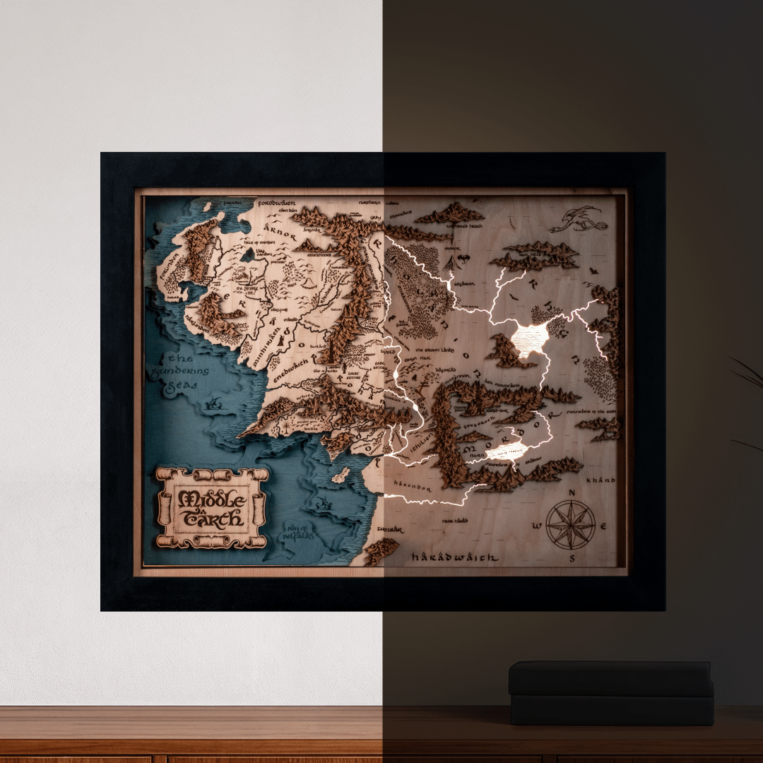 HANDCRAFTED MIDDLE EARTH™ 3D WOOD MAP - OFFICIALLY LICENSED - ZeWood