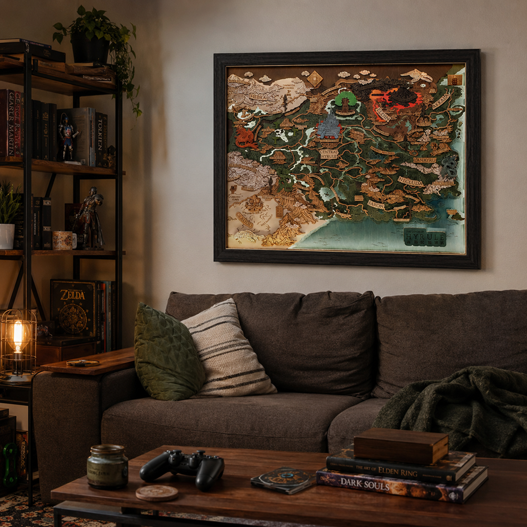 THE LANDS OF HYRULE FRAMED 3D WOOD MAP