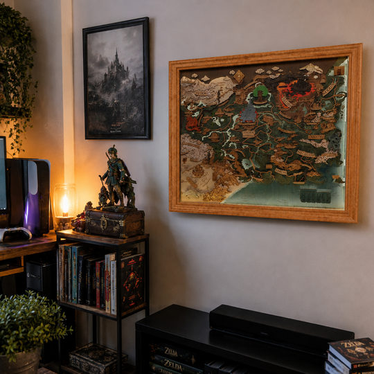 THE LANDS OF HYRULE FRAMED 3D WOOD MAP
