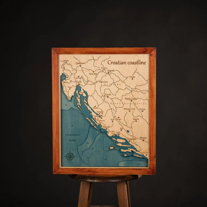 3D CROATIAN COASTLINE WOOD MAP