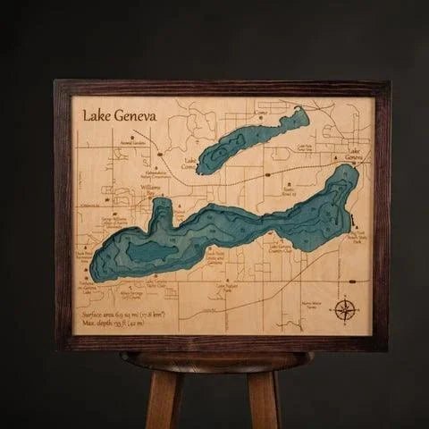 3D LAKE GENEVA WOOD MAP