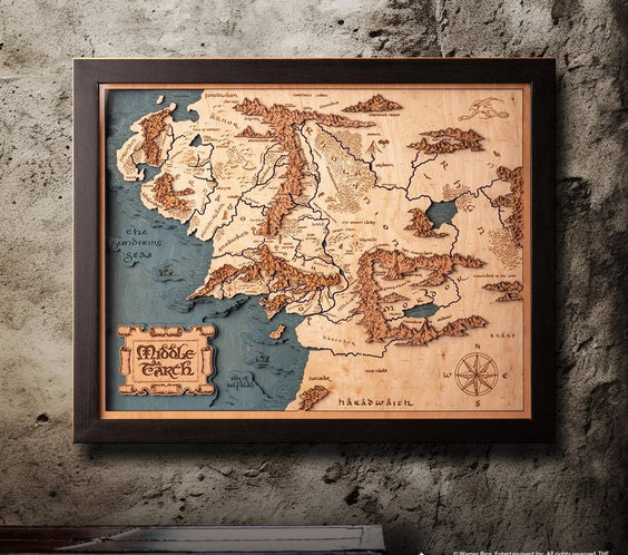 MIDDLE - EARTH™ 3D WOOD MAP WITH LIGHTING - A Legendary Wood Anniversary Gift - ZeWood
