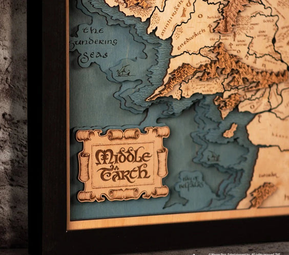 MIDDLE - EARTH™ 3D WOOD MAP WITH LIGHTING - A Legendary Wood Anniversary Gift - ZeWood