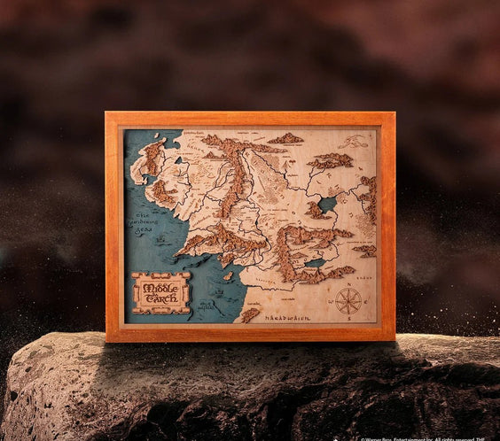MIDDLE - EARTH™ 3D WOOD MAP WITH LIGHTING - A Legendary Wood Anniversary Gift - ZeWood