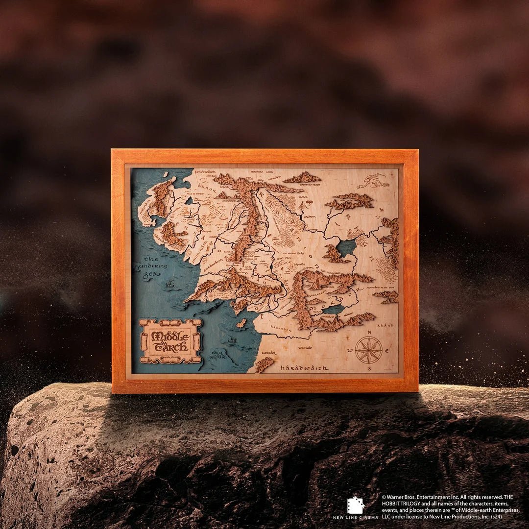 MIDDLE - EARTH™ 3D WOOD MAP WITH LIGHTING - A Legendary Wood Anniversary Gift - ZeWood
