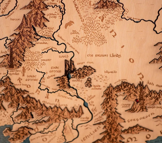 MIDDLE - EARTH™ 3D WOOD MAP WITH LIGHTING - A Legendary Wood Anniversary Gift - ZeWood
