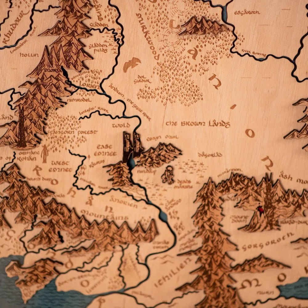 MIDDLE - EARTH™ 3D WOOD MAP WITH LIGHTING - A Legendary Wood Anniversary Gift - ZeWood
