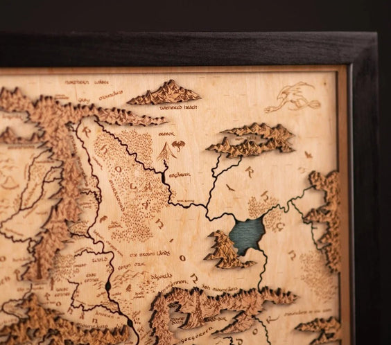 MIDDLE - EARTH™ 3D WOOD MAP WITH LIGHTING - A Legendary Wood Anniversary Gift - ZeWood