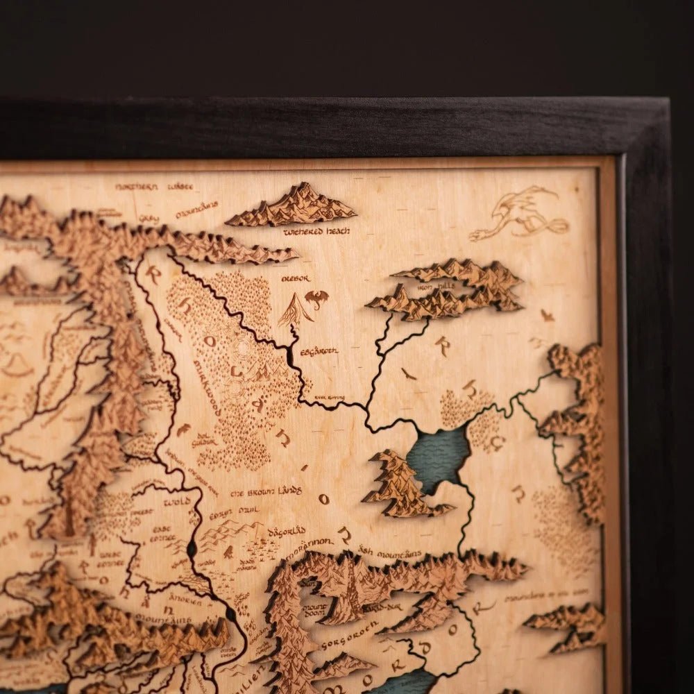MIDDLE - EARTH™ 3D WOOD MAP WITH LIGHTING - A Legendary Wood Anniversary Gift - ZeWood