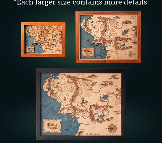 MIDDLE - EARTH™ 3D WOOD MAP WITH LIGHTING - A Legendary Wood Anniversary Gift - ZeWood