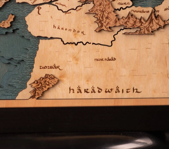 MIDDLE - EARTH™ 3D WOOD MAP WITH LIGHTING - A Legendary Wood Anniversary Gift - ZeWood