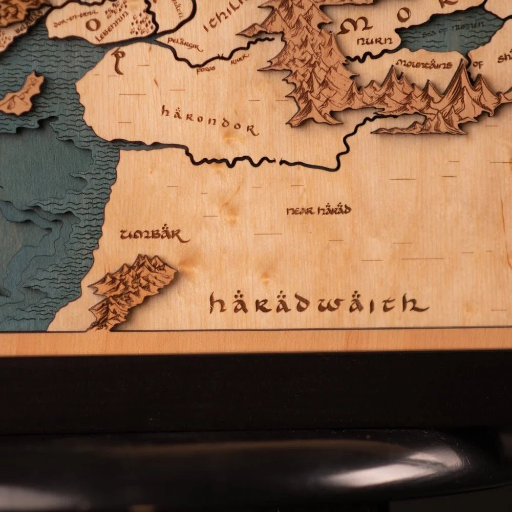 MIDDLE - EARTH™ 3D WOOD MAP WITH LIGHTING - A Legendary Wood Anniversary Gift - ZeWood
