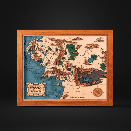 MIDDLE EARTH™ 3D WOOD MAP – a legendary wood anniversary gift - ZeWood