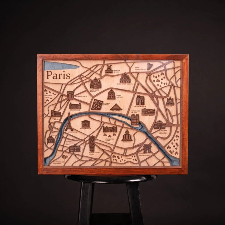 3D PARIS HIGHLIGHTS WOOD MAP