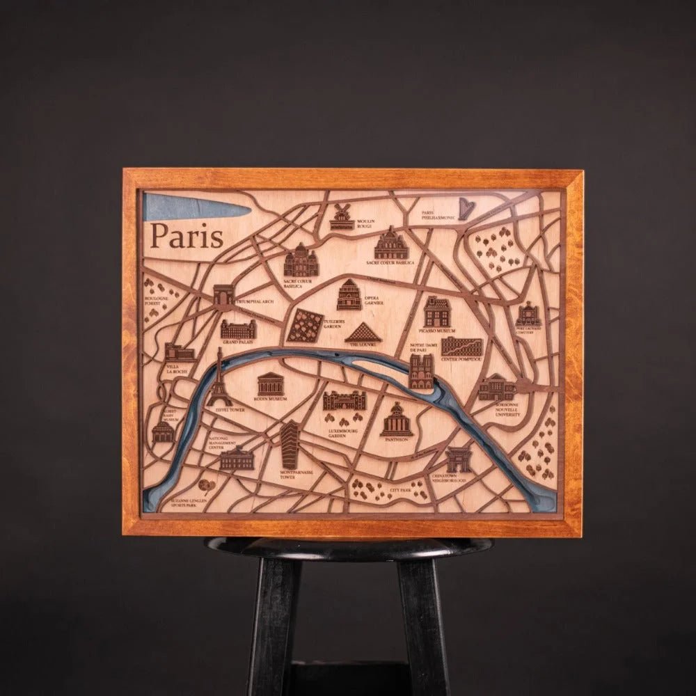 3D PARIS HIGHLIGHTS WOOD MAP - ZeWood