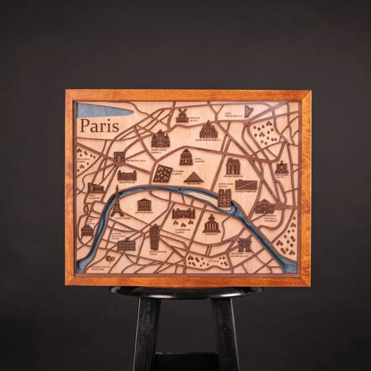 3D PARIS HIGHLIGHTS WOOD MAP - ZeWood