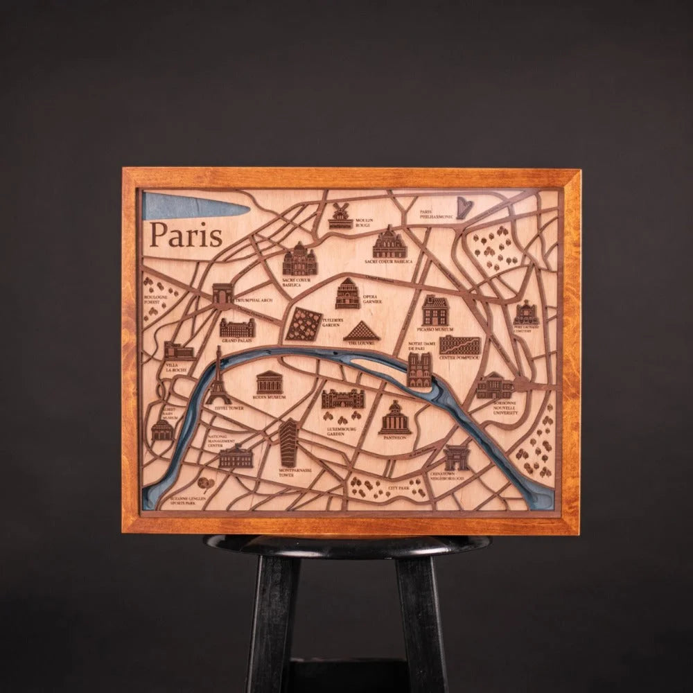 3D PARIS HIGHLIGHTS WOOD MAP ZeWood Inc.