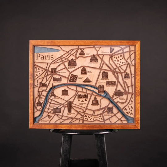 3D PARIS HIGHLIGHTS WOOD MAP ZeWood Inc.