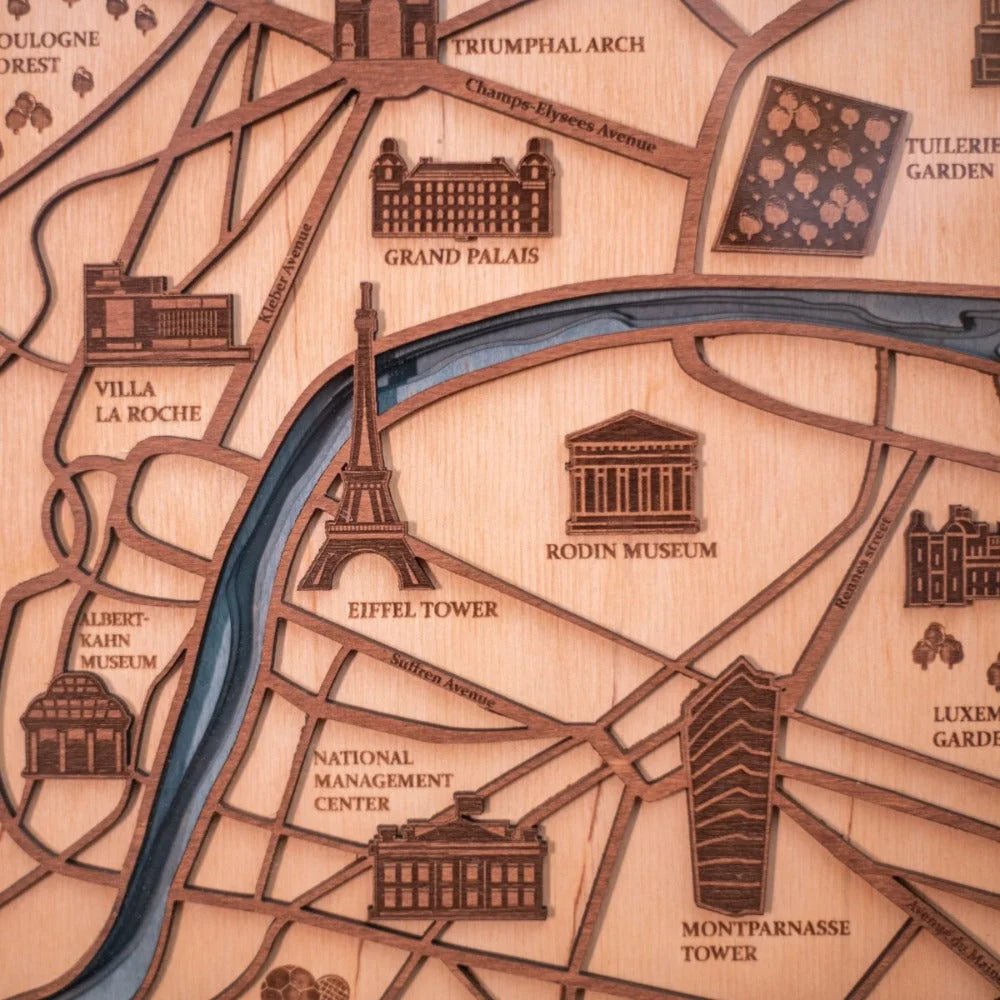 3D PARIS HIGHLIGHTS WOOD MAP - ZeWood