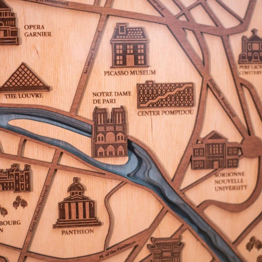 3D PARIS HIGHLIGHTS WOOD MAP - ZeWood