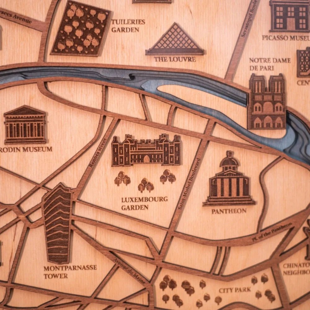 3D PARIS HIGHLIGHTS WOOD MAP - ZeWood