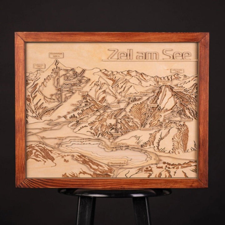 3D SKI RESORT WOOD MAP: ZELL AM SEE (NATURAL WOOD)