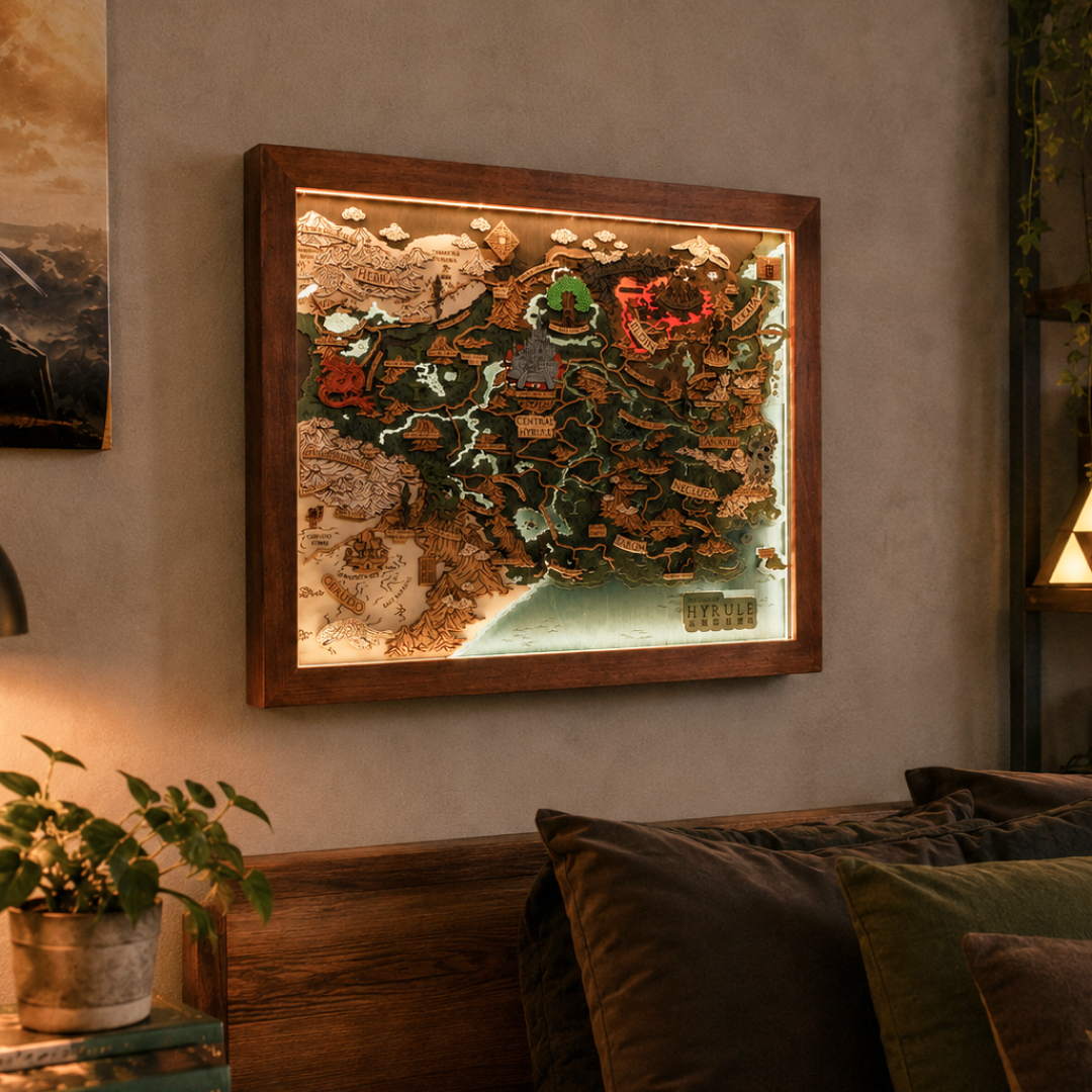 THE LANDS OF HYRULE FRAMED 3D WOOD MAP