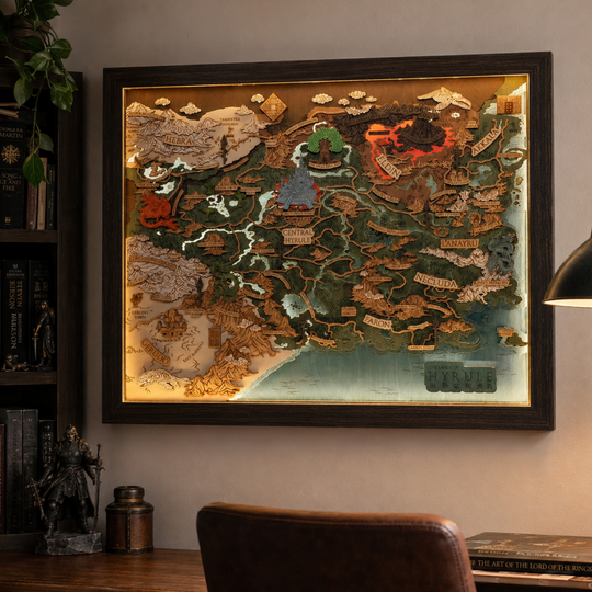 THE LANDS OF HYRULE FRAMED 3D WOOD MAP
