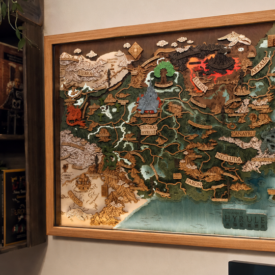 THE LANDS OF HYRULE FRAMED 3D WOOD MAP