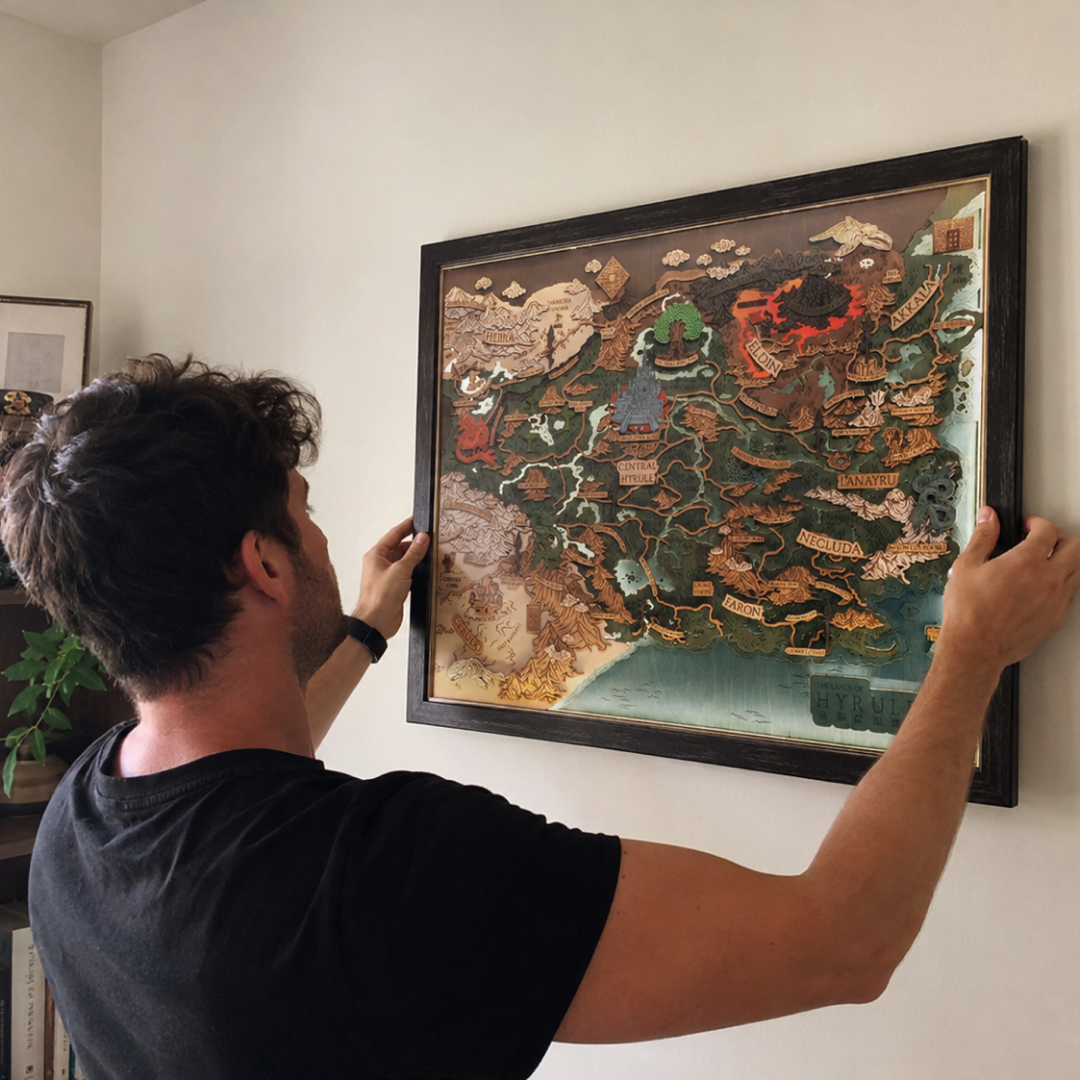 THE LANDS OF HYRULE FRAMED 3D WOOD MAP