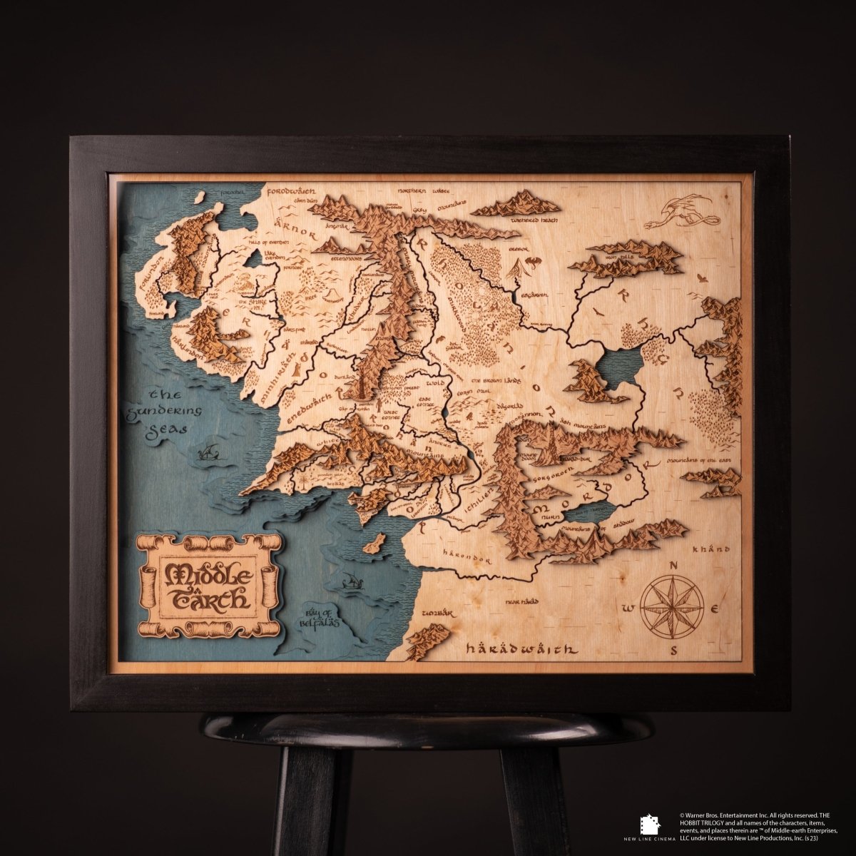 MIDDLE - EARTH™ 3D WOOD MAP WITH LIGHTING - A Legendary Wood Anniversary Gift - ZeWood