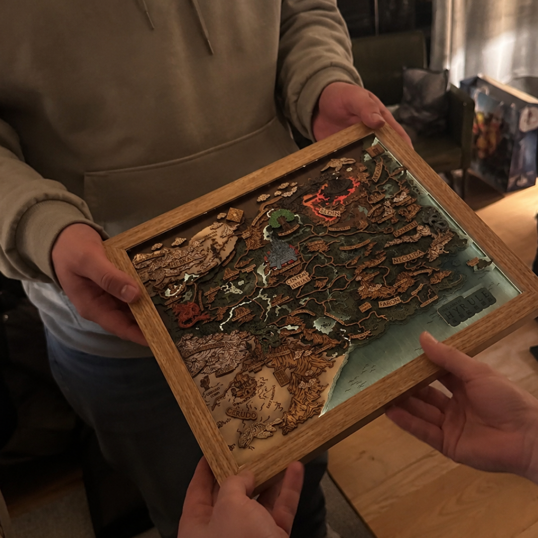 THE LANDS OF HYRULE FRAMED 3D WOOD MAP