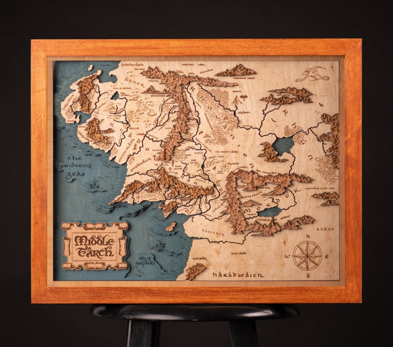 MIDDLE - EARTH™ 3D WOOD MAP WITH LIGHTING - A Legendary Wood Anniversary Gift - ZeWood