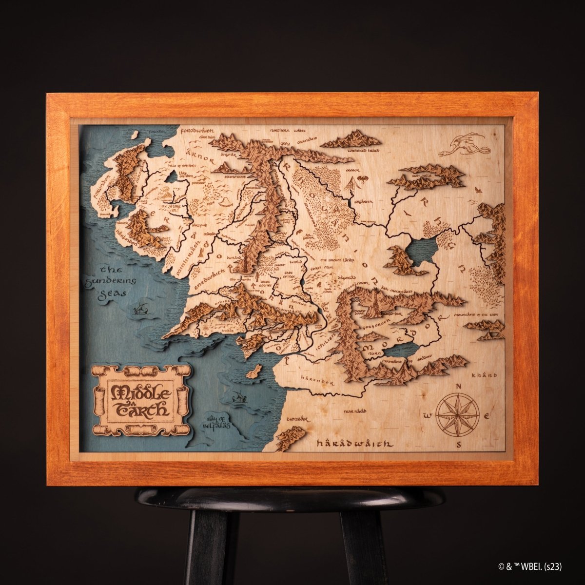 MIDDLE - EARTH™ 3D WOOD MAP WITH LIGHTING - A Legendary Wood Anniversary Gift - ZeWood