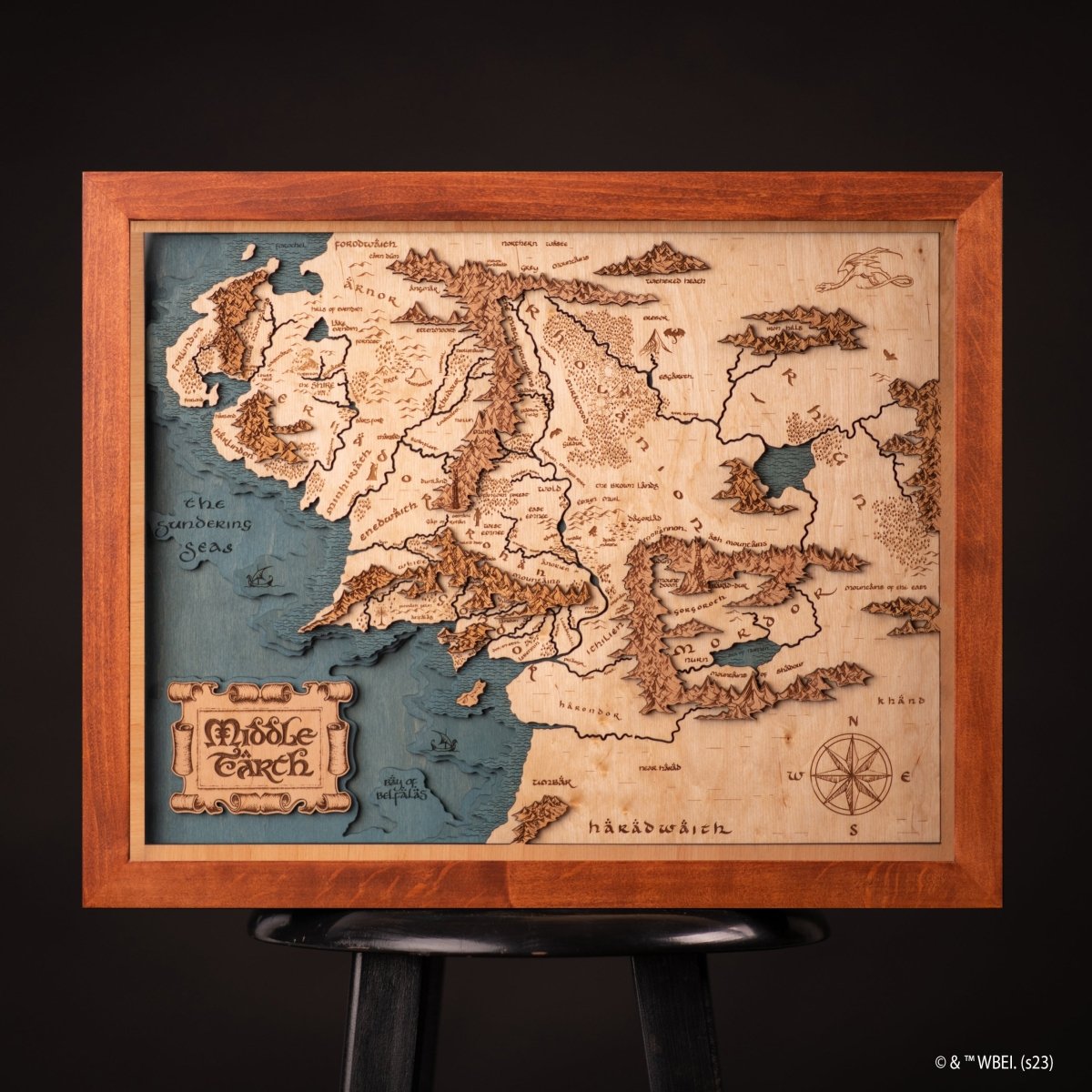 MIDDLE - EARTH™ 3D WOOD MAP WITH LIGHTING - A Legendary Wood Anniversary Gift - ZeWood