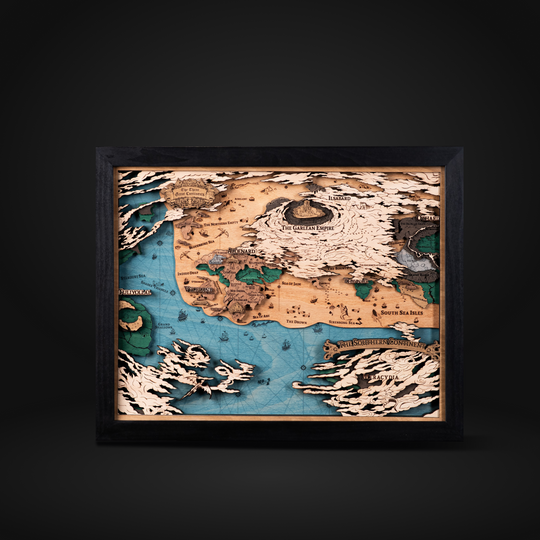 Handcrafted Hydaelyn 3D wood map for Final Fantasy XIV fans.
