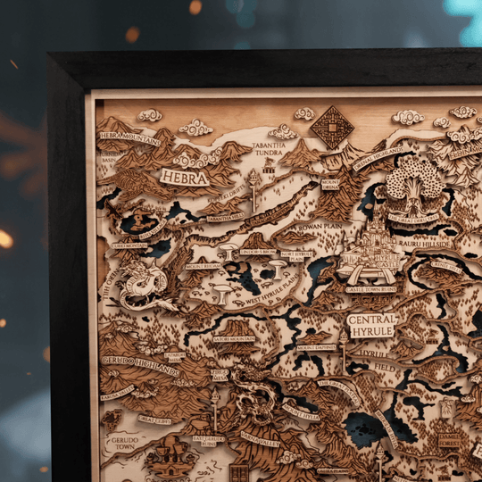 THE LANDS OF HYRULE FRAMED 3D WOOD MAP - ZeWood
