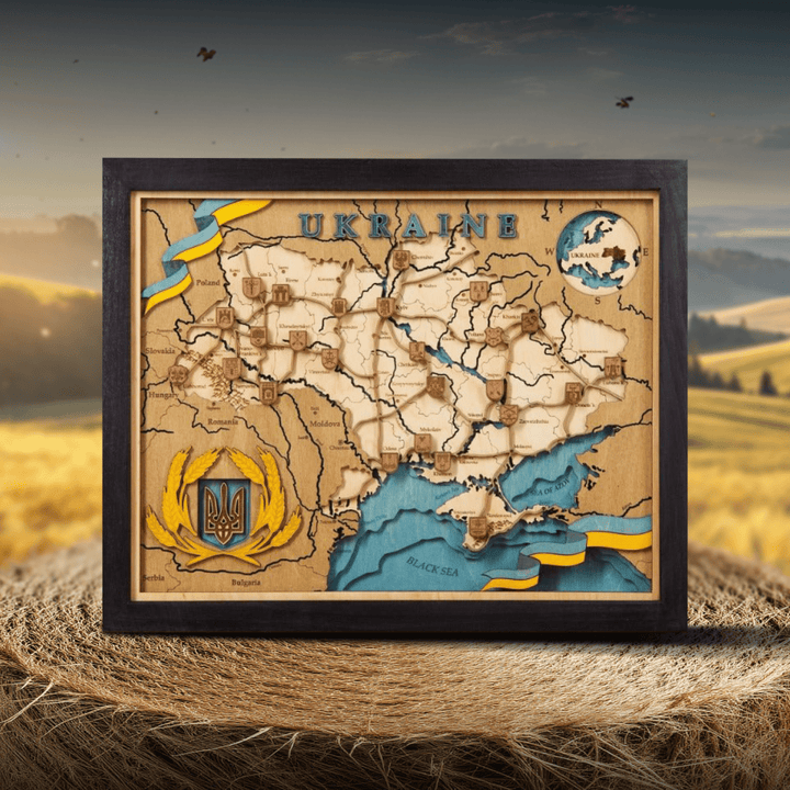 UKRAINE 3D WOOD MAP