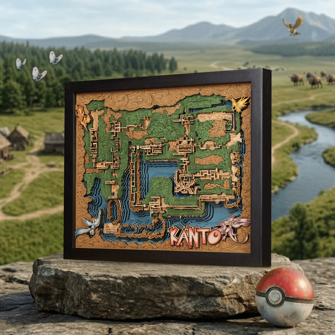 KANTO 3D WOOD MAP - ZeWood