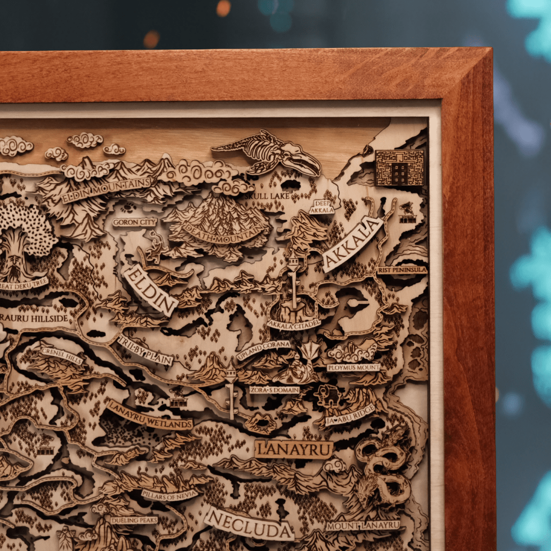 THE LANDS OF HYRULE FRAMED 3D WOOD MAP - ZeWood