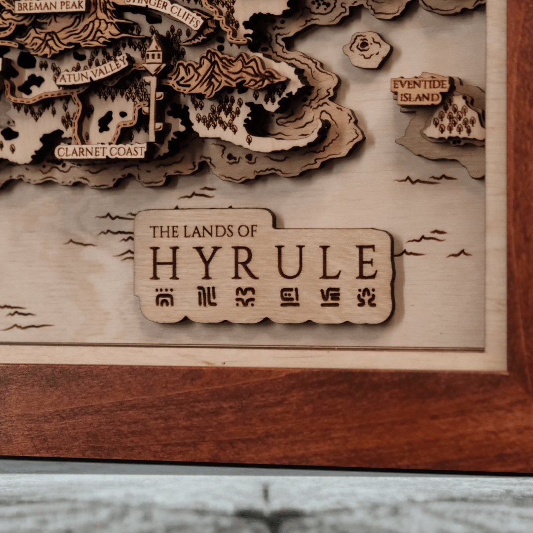 THE LANDS OF HYRULE FRAMED 3D WOOD MAP - ZeWood