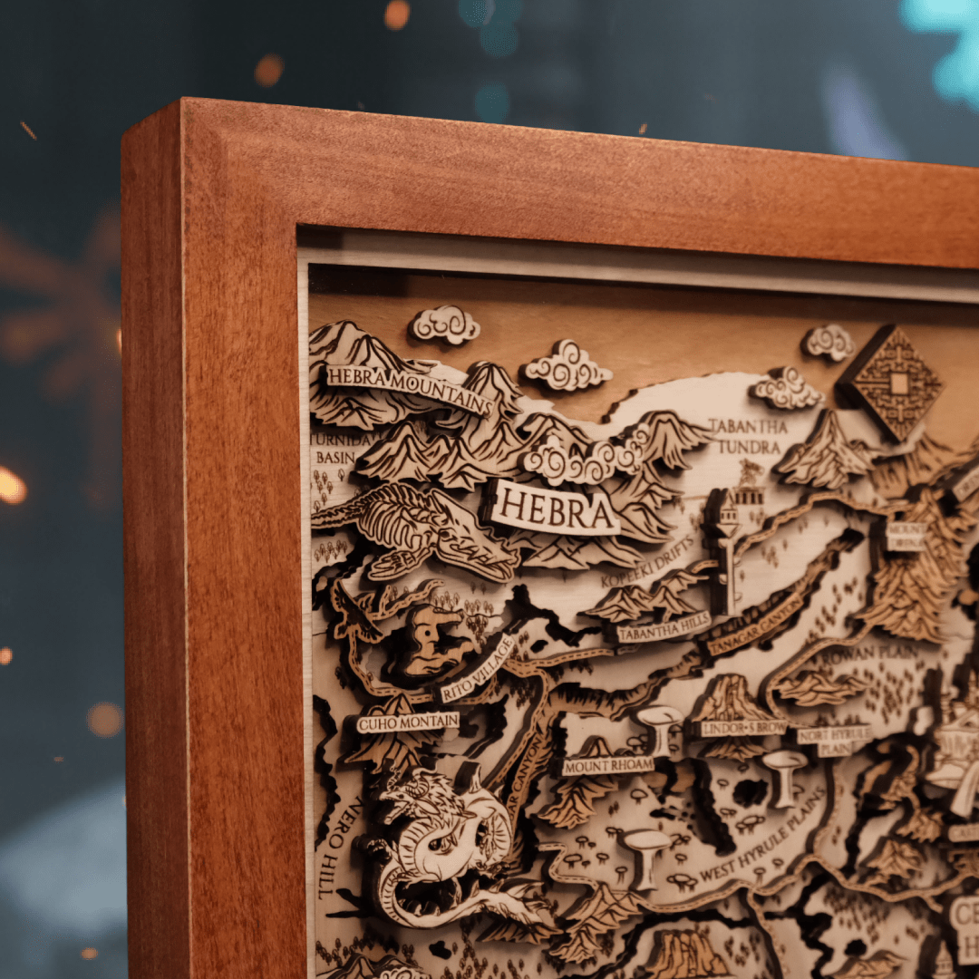 THE LANDS OF HYRULE FRAMED 3D WOOD MAP - ZeWood