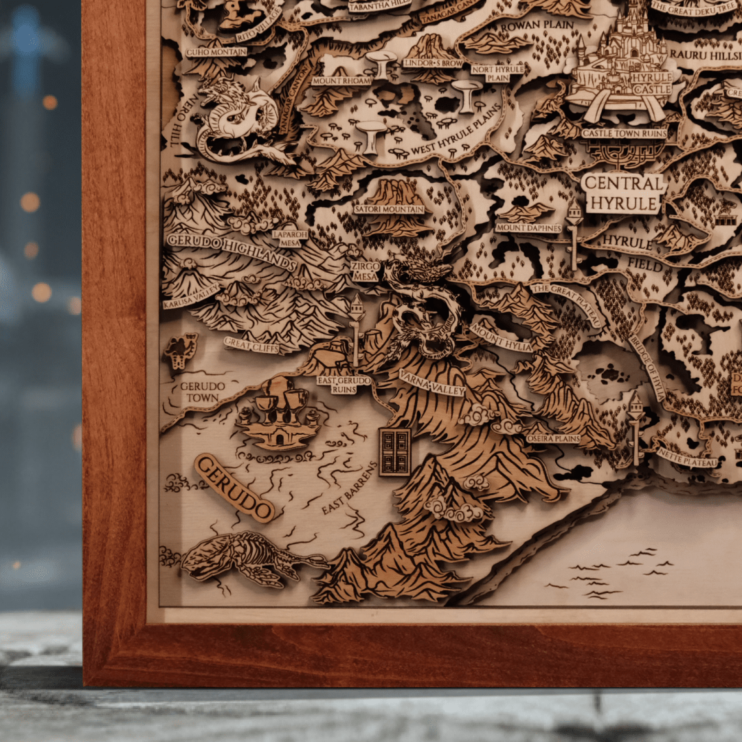 THE LANDS OF HYRULE FRAMED 3D WOOD MAP - ZeWood