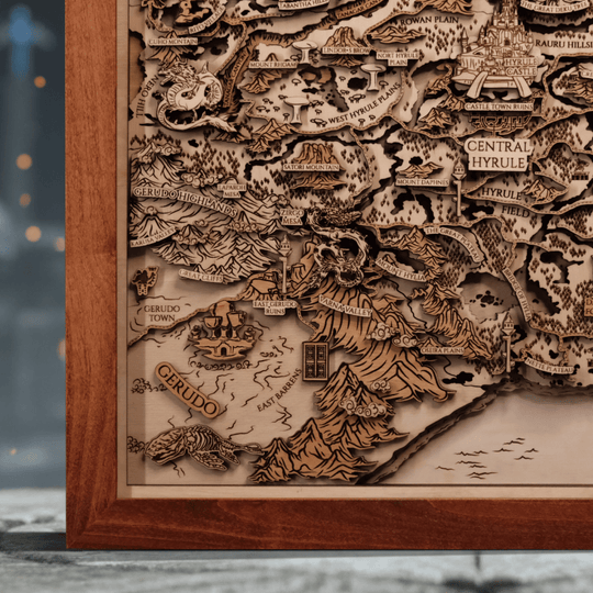 THE LANDS OF HYRULE FRAMED 3D WOOD MAP - ZeWood